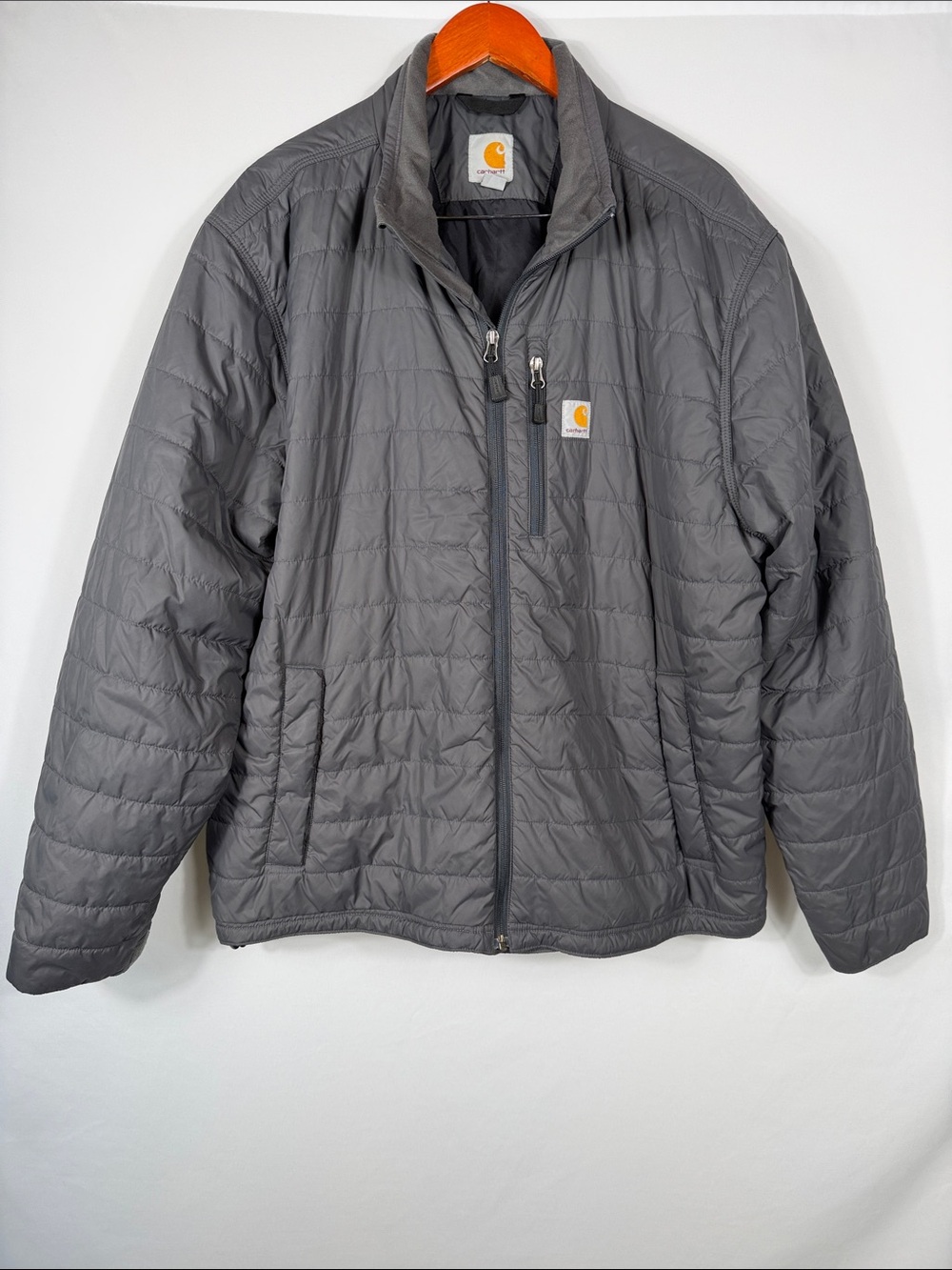 Carhartt Gray Quilted Insulated Puffer Jacket. Full Zip. Mens Size XL. Pockets